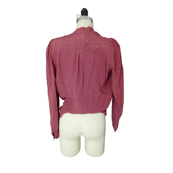 Sezane Abelia Wrap Blouse Top Burgundy‎ Plum Long Sleeve Size 36 Dot Print
